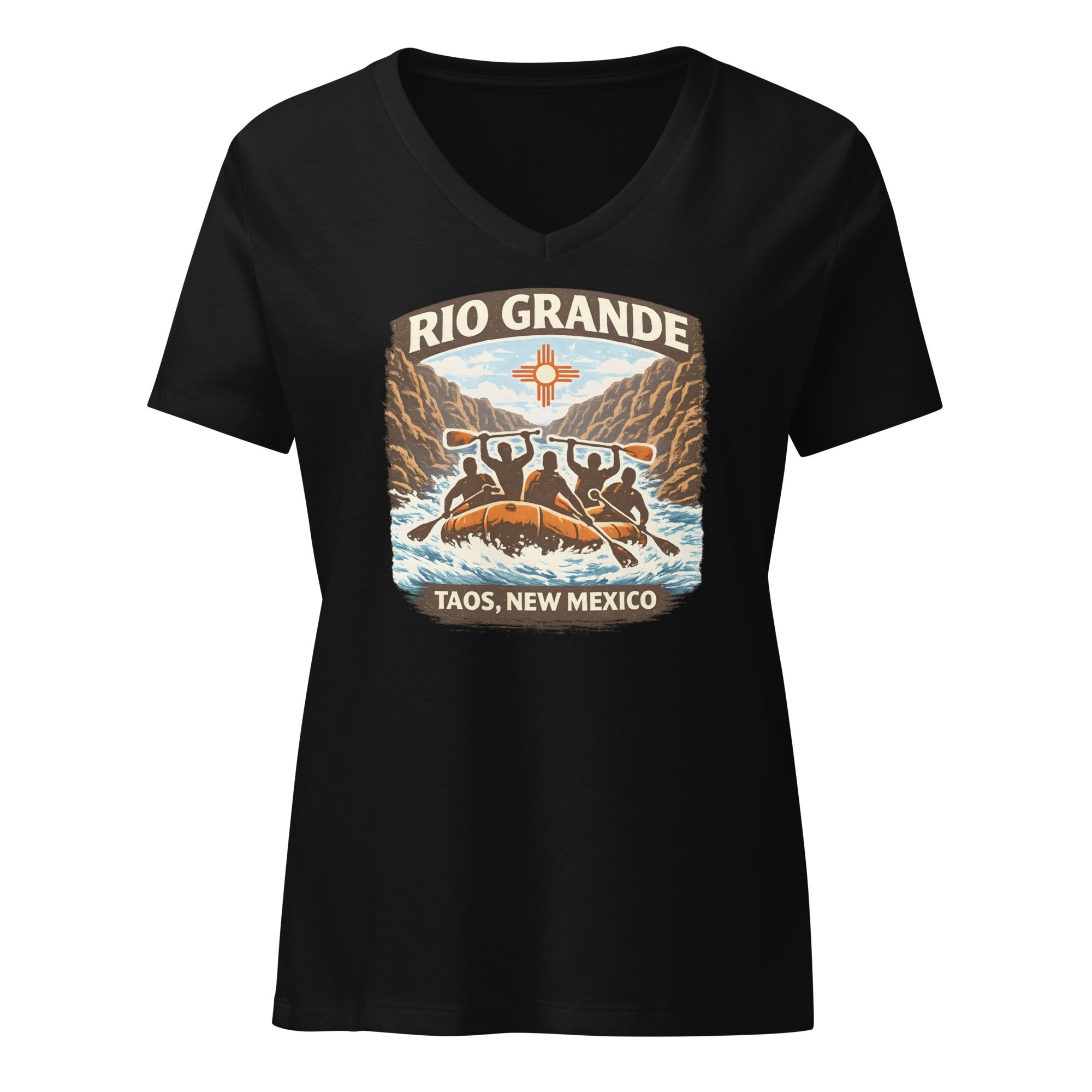 Rafting, Rio Grande, Taos, New Mexico -Women’s relaxed v-neck t-shirt - Image 2