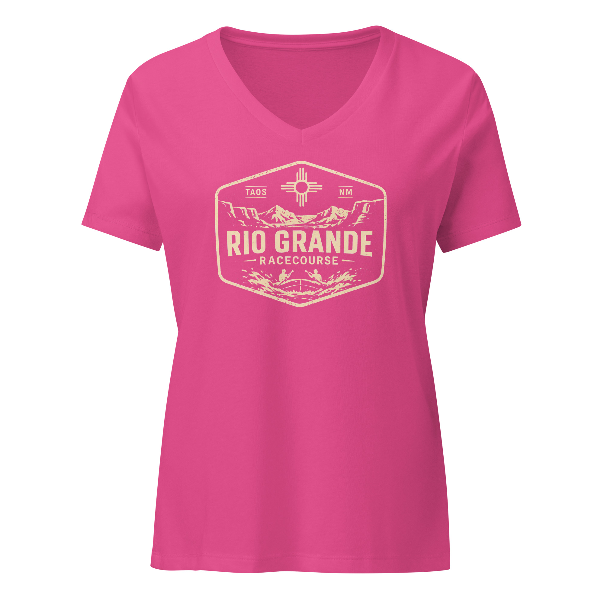 A Rio Grande Racecourse Women’s relaxed v-neck t-shirt AVAILABLE IN MULTIPLE COLORS —TAP to CHOOSE COLOR